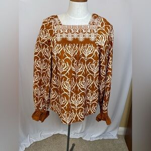 Happy X Nature Misty Printed Square Neck Peasant Top size xs